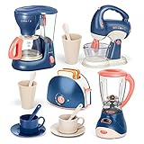 Veluoess Kinderküche Spielset, Küchengerät Spielzeug Set Küche Rollenspiel Set mit Kaffeemaschine, Mixer, Rührgerät, Toaster und Geschirr Küchen Frühstücksset für Kinder 3+