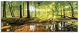 ARTland Wanddeko Glasbilder Wandbild Glas Bild einteilig 125x50 cm Querformat Wald Natur Landschaft Bäume Bach Sonne Frühling T9IO