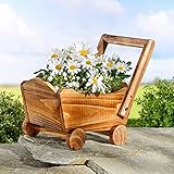 YeSbTx Holz Blumenwagen ca. 34x17 cm - Deko Pflanzkarre zum beflanzen Blumentopf Außen