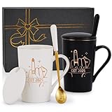 Joymaking Hochzeitsgeschenke Verlobungsgeschenke für Paare Brautpaar Jahrestag Geschenke Set Ring Finger Kaffeetasse für Hochzeit Couple Geschenke, 400ML Schwarz und Weiß