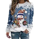 Weihnachtspullover Katze, Weihnachts Sweatshirt Damen Rundhals,Langarmshirt Weihnachten Damen Locker Aufdruck mit Katzen Muster Lustige Oberteil Lässig Sporttop für Teenager Mädchen