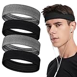 LOPHE Sport Haarband, 4 Stück Stirnband Damen und Herren, Schweißband Stirn Sommer, Double Sided Feuchtigkeit Wicking rutschfest Headband, Haarbänder für Yoga, Laufen, Radfahren（4 PCS–Dunkel）