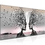 Runa Art Wandbild Liebespaar 1 Teilig 100 x 40 cm Modern Bild auf Vlies Leinwand Abstrakt Baum Wohnzimmer Schlafzimmer Deko Geschenk Grau Rosa 044812b