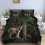 LLSZAHD Winter BettwäSche 200x200 Tier, Luchs Bettbezug 200x200 3 Teilig mit ReißVerschluss Weich und BüGelfrei BettwäSche-Sets - WendebettwäSche mit 2 Kissenbezug 80x80