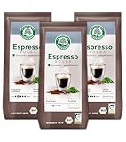 LEBENSBAUM 3 x Espresso Solea entkoffeiniert, Bio-Kaffee aus Arabica-Bohnen entkoffiniert gemahlen, Intesität 2/5, sanft aromatisch, 3 x 250 g