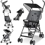 KIDIZ® Kinderwagen CITY Buggy Kinderbuggy klappbar Liegebuggy Sportwagen Faltbar 360° 4-Zoll-Räder Inkl. Sonnen- und Regenverdeck zusammenklappbar 5-Punkt-Sicherheitsgurt ab 6 Monate, Anthrazit