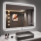 Dripex Badspiegel mit Beleuchtung Led Spiegel mit Bluetooth-Lautsprecher und Steckdose, Dimmbar, 3 Lichtfarbe Einstellbare Badezimmerspiegel mit Beleuchtung, Beschlagfrei 60 x 80 cm