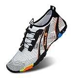 IceUnicorn Strandschuhe Badeschuhe Damen Herren Schwimmschuhe Aquaschuhe Sommer Schnell Trocknend Surfschuhe(Weiße Orange,43EU)