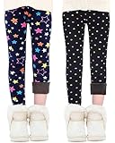 Domee Mädchen Leggings Gefüttert Thermoleggings Winter Warme Hosen 2er-Pack Sterne und Punkte 140-146 (Herstellergröße 150)