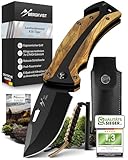 BERGKVIST® K30 Tiger Klappmesser (Zweihandmesser) - Mitführen in Deutschland erlaubt - 3-in-1 Outdoor Taschenmesser mit Glasbrecher & Gurtschneider für Camping & Survival - getigerter Griff