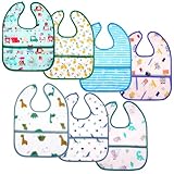 Aolso Lätzchen Baby Wasserdicht, 7Pcs Baby Lätzchen, Abwaschbar asserdicht Baby Lätzchen, Baby-Bandana-Lätzchen, Mit großen Taschen, Babynahrungslätzchen für Kleinkinder (Junge)