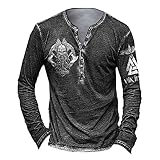 Healter Herren Langarm T-Shirt Basic Freizeit Henley-Shirt Langarmhemd mit Knopfleiste Retro Strick Drucken Langarmshirt Sportshirt V-Ausschnitt Slim Fit Sportshirt Laufshirt für Männer Sweatshirt