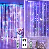 Lichtervorhang 3x3m, 2 Stück Vorhang Lichterkette Bunt 300 LEDs, USB Betriebene Vorhanglichter mit 8 Modi, wasserdichte Fenster-Lichterkette für Innen, Schlafzimmer, Weihnachten, Hochzeit, Party