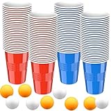 LISOPO bierpong Becher Set,Trinkspiele 50 Beer Pong Becher(500ML) mit 12 Tischtennisbälle Plastikbecher für Partyspiele und Festivals