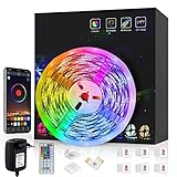 Romwish LED Strip 5M, RGB SMD 5050 Bluetooth Musik Sync LED Streifen LED Lichtband,APP Steuerung und 44 Tasten Fernbedienung für Haus, Küche, Party, TV, Dekoration