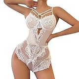 XTBFOOJ Weihnachts Unterwäsche Dessous Sexy Set Damen Unterwäsche Für Frau Latex Frauen Schritt Offen Sehr Reizwäche Body Set Bodysuit Weihnachts Jumpsuit Damen BH Sexy Damen Negligee Damen Sexy Weiß