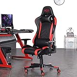 SMAX Gaming Stuhl Gamer Stuhl Ergonomische Gamingstuhl aus PU-Leder mit hoher Rückenlehne und Sitzhöhenverstellbarer Gaming-Stühle Drehsessel mit Kopfstütze und Lendenwirbelstütze Bürostuhl