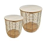 2er Set Bambus Beistelltisch - 26/31 cm - in Rattan Optik inkl. Korbablage Sofatisch Couchtisch