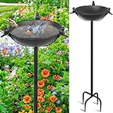 Giyiprpi Vogeltränke Vogelbad Vogelbecken Wassertränke Tränke Wasserschale Stecker Eisen, 147x25cm Metall Vogelbad für Wassertränke Mit 3 Vogelskulpturen, Vogelbad Futterstelle für das Blumenbeet oder