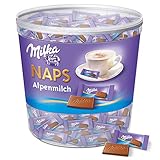 Milka Naps Alpenmilch 1 x 1kg, Zartschmelzende Mini-Schokoladentäfelchen aus feiner Alpenmilchschokolade, Dose