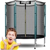 Neo-Sport - Gartentrampolin für Kinder - Ø 140 cm - mit hohem Schutznetz und Reißverschluss - Niedrig, Klein - Indoor & Outdoor Spielgeräte - Spielplatz, Draußen, Haushalt Dunkelgrün - Schwarz