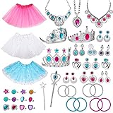 51 Stück Prinzessinnen Schmuck Spielzeug Set Prinzessin Kostüme Dress up Zubehör enthält Tutu-Röcke Tiara Krone Halskette Zauberstab Ohrringes Ringe Armbänder Party Zubehör für Mädchen