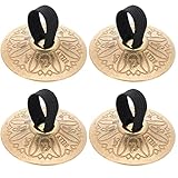 Vaguelly 4 Stücke Fingerzimbeln, Kupfer Mini Handbecken Bauchtanz Finger Cymbal mit elastischen, graviertem Lotus, Finger Becken Orff Musik Instrument für Kinder, Erwachsene