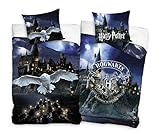 Biber / Flanell Bettwäsche-Set Harry Potter 135 x 200 cm 80 x 80 cm · 100% Baumwolle · Eule Hedwig · Hogwarts · deutsche Größe · Winter-Bettwäsche zum Wenden