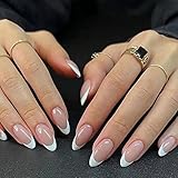 Natuce 24 Stück Französischer Nägel Zum Aufkleben, Natürlich Acrylic Künstliche Nägel mit Nagelkleber, Glossy Kunstnägel Selbstklebende Press on Nails für Frauen und Mädchen