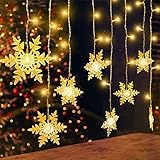 SEGVA 3m 108er LED Lichtervorhang Schneeflocke, Lichtervorhang Lichter Außen Weihnachtsbeleuchtung LED Vorhang Lichterkette Innen für Weihnachten, Hochzeit, Garten Deko, Warmweiß