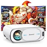 Beamer 4K AI Auto-Objektivdeckel Auto-Fokus Auto-6D Trapezkorrektur Smart Beamer WiFi6 Bluetooth Jimveo 26000L 1080P Full HD Tragbare Projector 50% Zoom,300' Display Am Abend Outdoor Beamer Heimkino