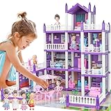 Puppenhaus für Mädchen, Puppenhaus 4-5 Jahre alt Prinzessin Puppenhäuser, 4 Geschichten 14 Zimmer Kleinkind Puppenhaus mit 4 Puppen Möbel Zubehör, Spielhaus Spielzeug Geschenk für Kinder Alter 3+