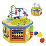 TOP BRIGHT Motorikwürfel ab 1 Jahr Holz groß，7-in-1 Spiele-Center Aktivität Würfel，Baby Pädagogisches Spielzeug Kinder Geschenke