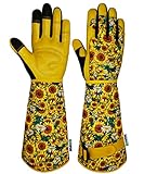 MSUPSAV Leder-Rosenhandschuhe für Damen und Herren, dornensichere Gartenhandschuhe für Gartenarbeit, Sicherheitshandschuhe für Damen und Herren, Größe XL, Sonnenblume)