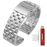 Kai Tian 22mm Silber Prämie Matt 5 Reihen Doppelschlösser Edelstahl Armbanduhr für Damen Herren Uhrenarmband Ersatz Metall Uhrenband Band Armband