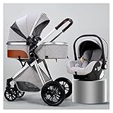 REOTEL 3 in 1 Kinderwagen Babyschale Kinderwagen Reisesysteme Buggy Neugeborener Tragbarer Reisewagen Kinderwagen Faltbarer High Landscape Kinderwagen,Light Gray