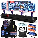 Lehoo Castle Nerf Zielscheibe, Nerf Zielscheibe Elektrisch mit Taktische Weste, 4 Ziele Auto-Reset Zielscheibe für nerf mit Licht, Sounds und Foam Darts Pfeile, Geschenk für Jungen