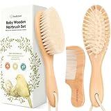 Baby Haarbürste & Baby Kamm Set - Baby Bürste mit weichen Ziegenborsten, Holz Babyhaarbürsten und Babykamm Set, Babybürste Neugeborene, Kleinkind, Säuglings Haarbürste, Wiegenkappe (Walnut)