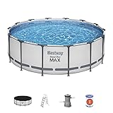 Bestway Steel Pro Max Gerahmter Gartenpool, oberirdische Schwimmbad, rund, grau, 4,3 m