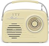 Setty Radio Retro 50's tragbarer kabelloser,FM-Radioempfang Retro Vintage Radio als Küchendeko mit USB SD- Card, Aux Funktion (Beige)