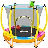 Happin 139,7 cm Kleinkind-Trampolin, Indoor- und Outdoor-Spielset im Alter von 1–6 Jahren, 1,5 m, Kindertrampolin, ultra-sicheres Mini-Trampolin für Kinder mit Sicherheitsnetz, Geschenke für