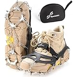 Sportneer Steigeisen Eisstollen Traktion, 19 Spikes Edelstahl Anti-Rutsch EIS Schnee Grips für Schuhe Stiefel, Sicherer Schutz für Gehen, Joggen, Klettern, Angeln, Bergsteigen, Wandern, Schwarz, XL