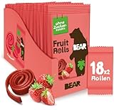 BEAR Fruchtrollen Erdbeere | 100% Natürliche Inhaltsstoffe | Ohne Zusatz von Zucker | Gesunder Snack für Kinder & Erwachsene | 18 Beutel x 20g | 360g