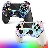 AceGamer 2 Pack Wireless Controller für PS4, 3.5mm Audio und Turbo Funktion, Weiß und Schwarz Crack Custom Design V2 Gamepad Joystick für PS4, Kompatibel mit PS4, Slim, Pro und PC