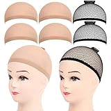 FANDAMEI 6 Stück Haarnetz Nylon Wig Cap Perücke Kappen, Perückenkappe Set Perückennetz Unterziehhaube Dehnbare Elastische Atmungsaktive 4 Nackt Beige Perückenkappen, 2 Schwarze Haarnetz