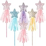 Zomiboo 6 Stück Feenstab für Mädchen Prinzessinnen Zauberstab Glitzer Zauberstab Niedlicher Stern Zauberstab Leistung Feenstab für Weihnachten Kostüm Cosplay Geburtstag (Rosa, Lila, Blau, Gelb)