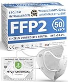 ADESTE - 50 FFP2 Masken, hygienische 5-lagige Staubschutzmaske, EN149:2001+A1:2009 Mundschutzmaske EU2016/425, weiß, Atemschutzmaske, Einzelne versiegelte Beutel