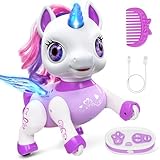 Hot Bee Einhorn Roboter für Mädchen, Geschenk für Kinder 3 4 5Jahre, Wiederaufladbar RC Roboter Einhörner mit LED-Flügeln, Musik & Tanzend, Elektrisches Roboter Spielzeug Geschenke mit Ferngesteuertes