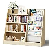 KEEPREAPER Kinderregal mit 5 Ablage und 4 offenen Fächern, Bücherregal für Kinder, Spielzeug-Organizer, 90x40x80cm (Natur)