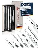 NEUMANN® Mitesserentferner-Set (rostfreier Edelstahl) zum entfernen von Pickeln, Blackheads & co. - Komedonenquetscher, Heber, Remover - Verschiedene Tools: Schlingen, Pinzetten, Lanzette [Silber]